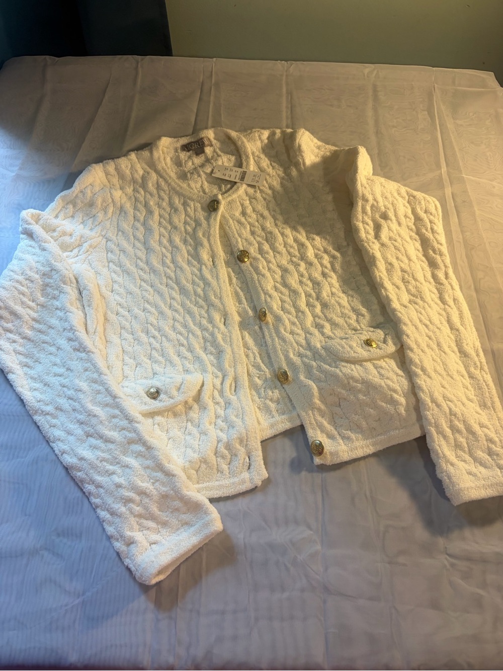 J. Crew Cream Cable-Knit Cardigan with Gold Buttons
